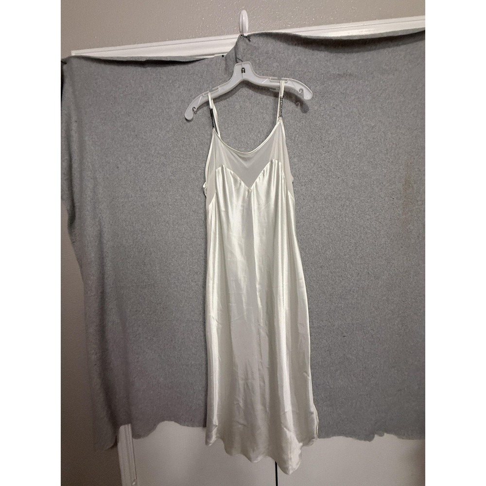 Val Mode Gown Womens Large White Satin Chemise Mesh Rhinestone Strap Lingerie